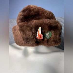 Russian Faux Fur Hat with Pins From Russia Vintage